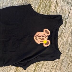 Women’s crop Black Tank Top with Mickey waffle  Print